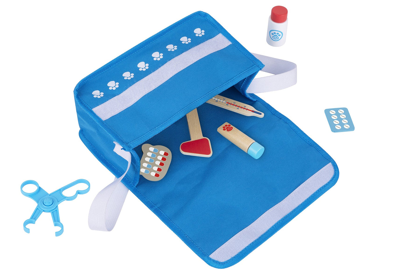 Portable Pet Vet play set in carry bag for imaginative home play.