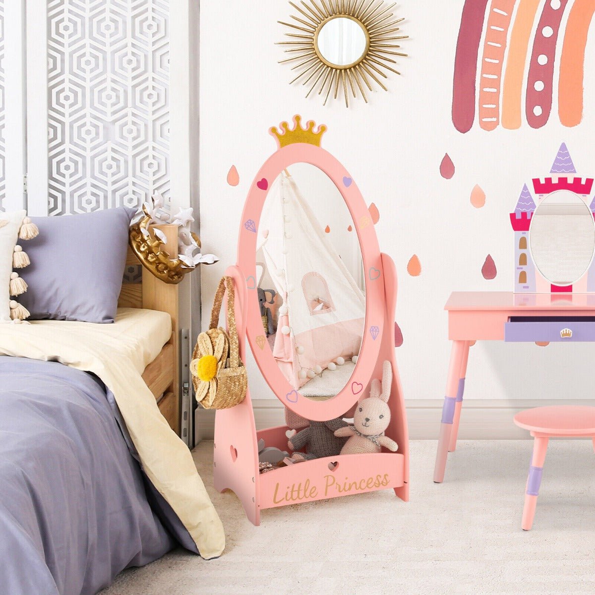 Pink Full-Length Rotatable Kids Dressing Mirror