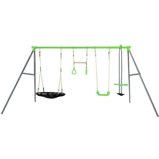 Lynx Metal Nest Swing Set with Glider for backyard play, providing outdoor fun and exercise.