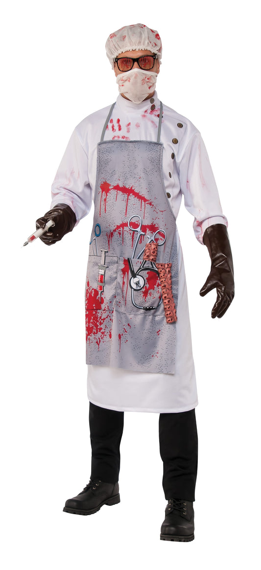 Adult Mad Scientist Halloween Costume with lab coat, goggles, perfect for spooky home events.