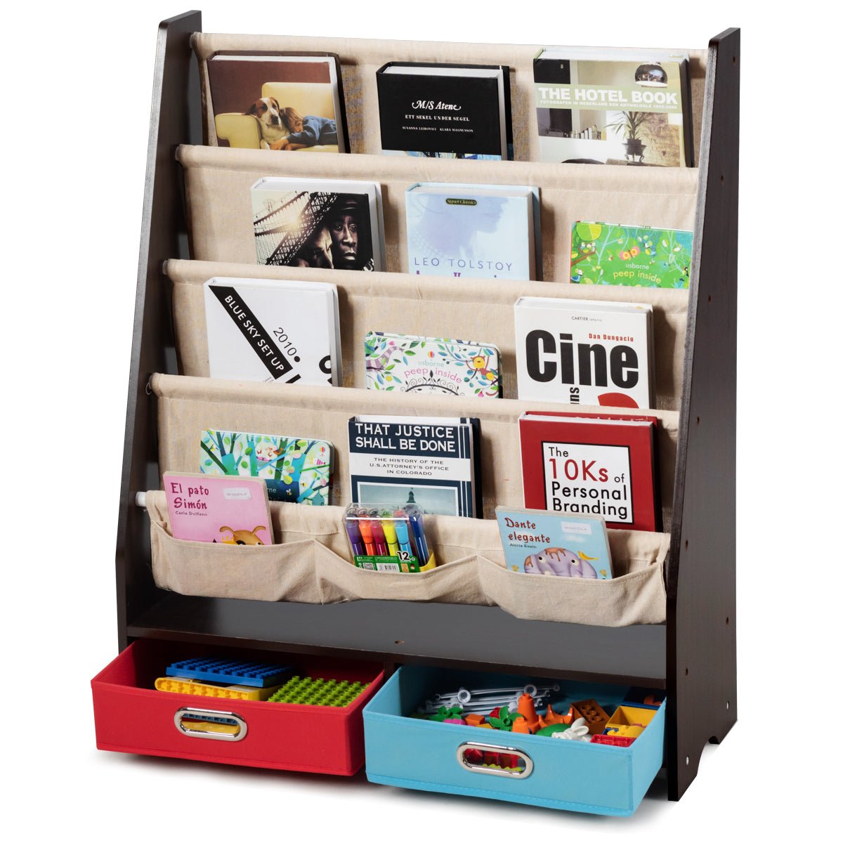 Coffee Wood Bookcase with Storage - Keep Your Books Tidy and Accessible