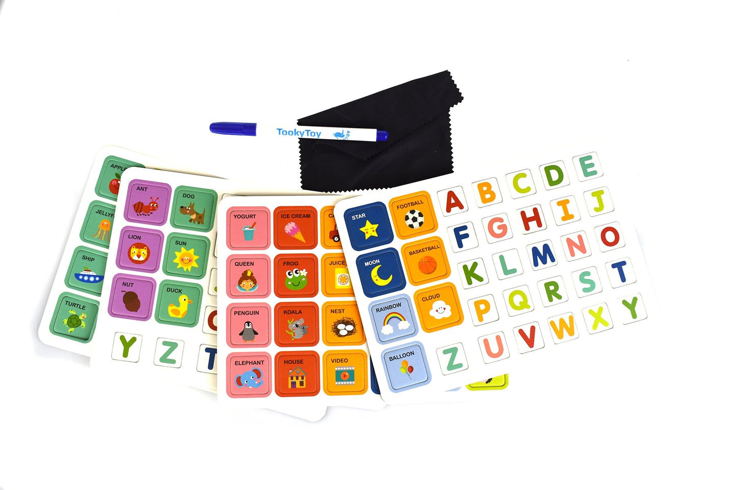 Colorful magnetic alphabet set in box for interactive learning and spelling practice at home.