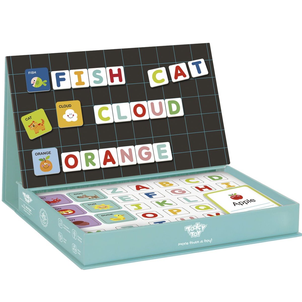 Colorful magnetic box alphabet set for interactive early learning and play at home.