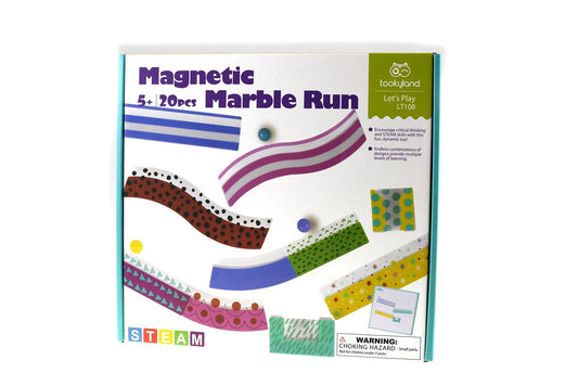 Colorful magnetic marble run toy for kids, encourages creative play and STEM learning at home.