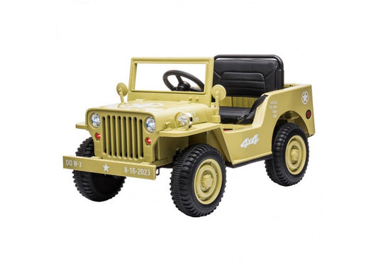 Khaki 12v Electric Ride On Jeep for kids, ideal for indoor/outdoor playtime.