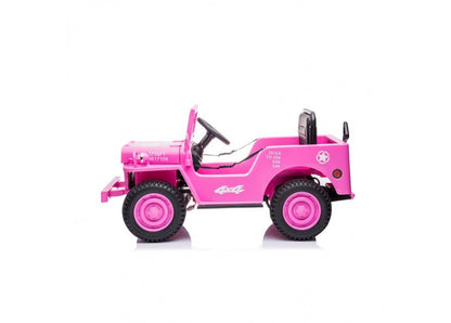 Pink 12v Electric Ride On Jeep for kids, ideal for fun home playtime.