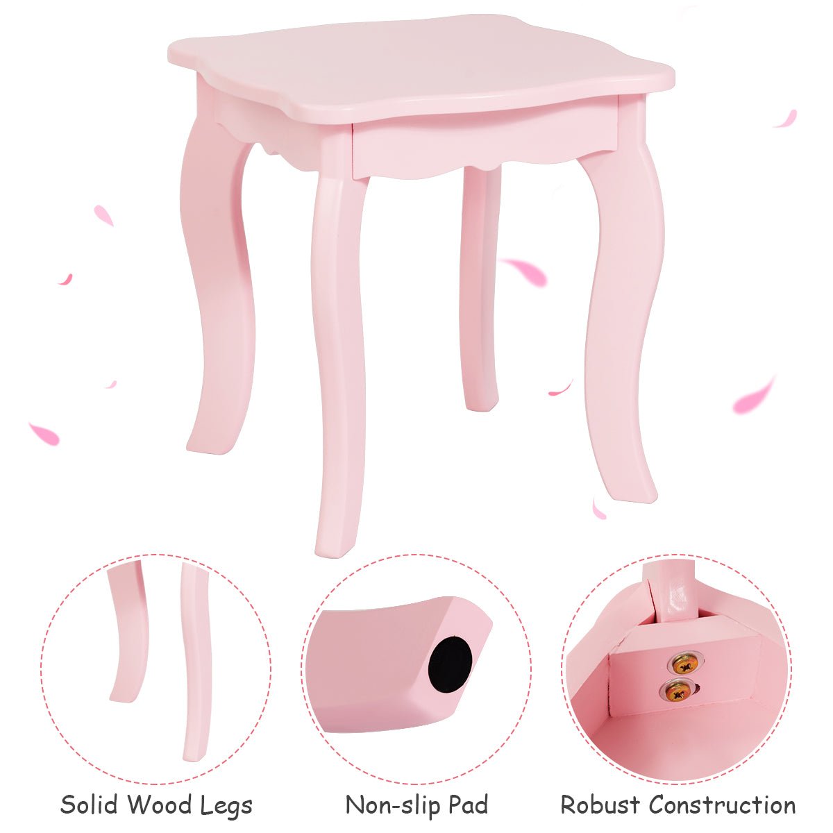 Kids Makeup Table Set - Tri-Folding Mirror, Bedroom Bliss in Pink