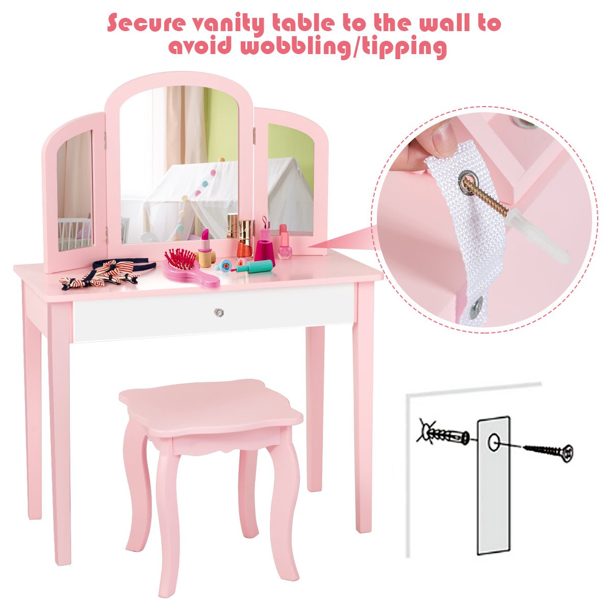 Children's Vanity Table & Mirror Set - Dreamy Bedroom Haven