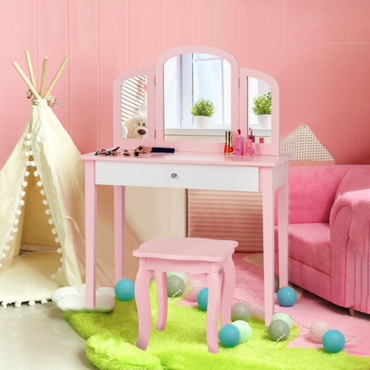 Children's Makeup Table & Stool Set - Tri-Fold Mirror Delight