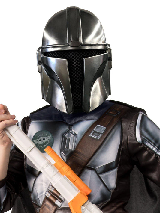 Kids Star Wars Mandalorian costume with armor and cape for imaginative play at home.