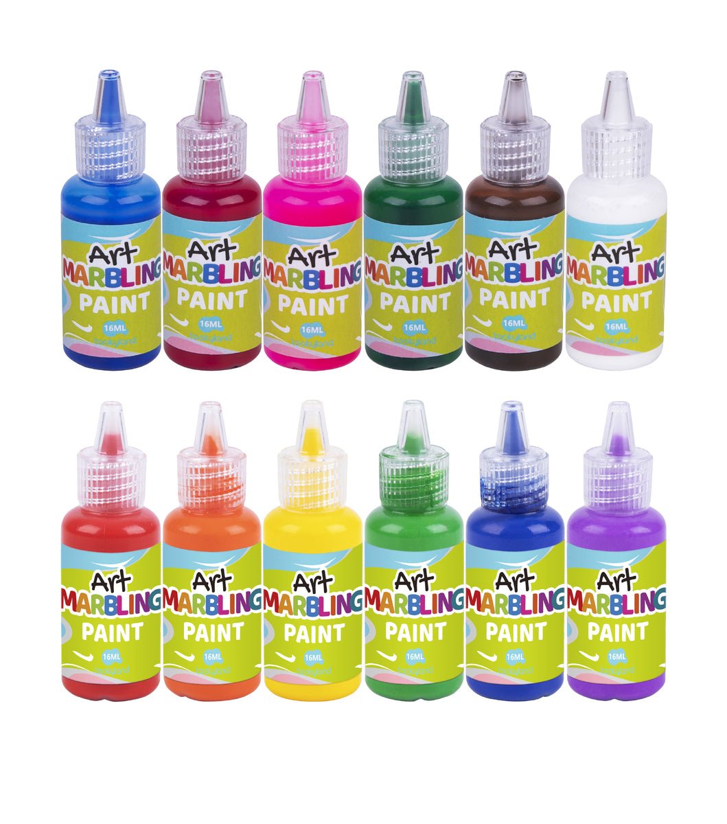 Vibrant Marbling Paint Kit - 12 colors for creative kids art projects at home.