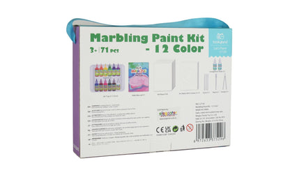 Colorful marbling paint kit with 12 colors for creative home crafting by kids.