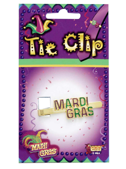 Mardi Gras gold metal tie clip for kids festive costume accessory.