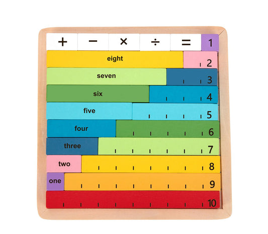 Colorful math rods board for interactive learning and counting games at home for kids.