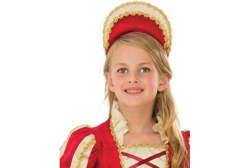 Girls medieval princess costume set with velour and satin dress, perfect for dress-up play.