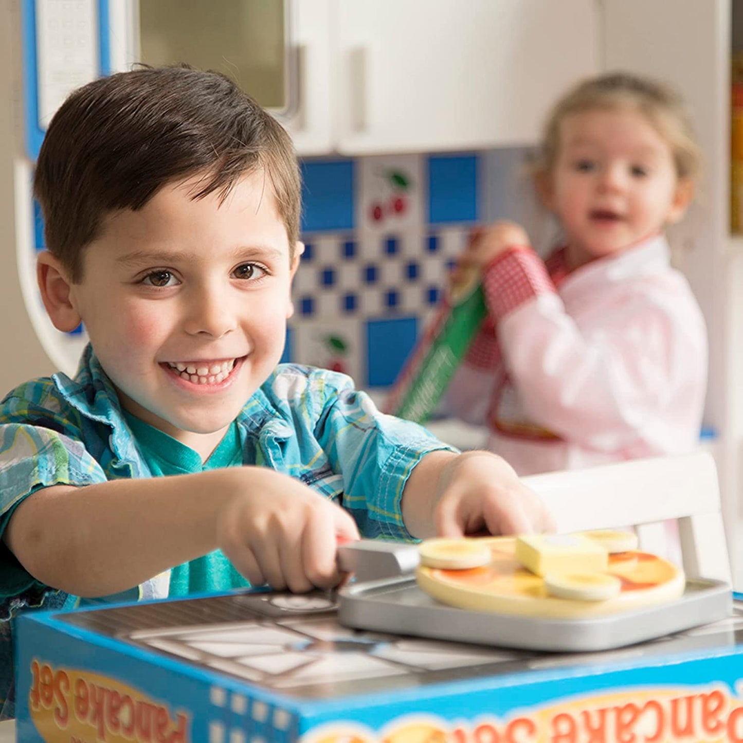 Melissa and Doug Wooden Pancake Play Set with Toppings and Utensils, great for imaginative play