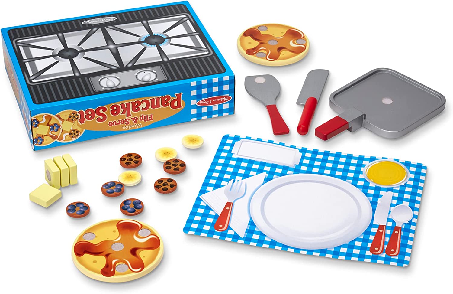 Melissa and Doug Wooden Pancake Play Set | Includes toppings and utensils for imaginative play.