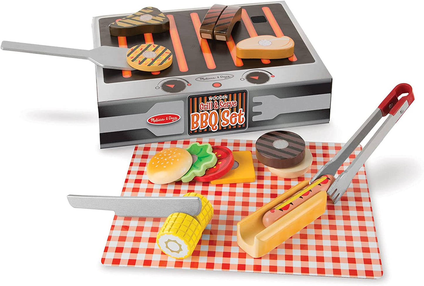 Melissa & Doug Wooden Grill & Serve BBQ Set: Play & Grill