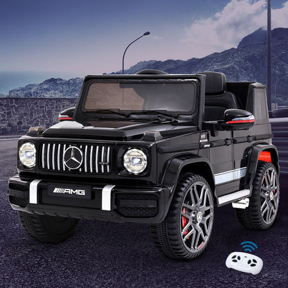 Black 12V Mercedes Benz AMG G63 kids ride-on car toy for home fun.