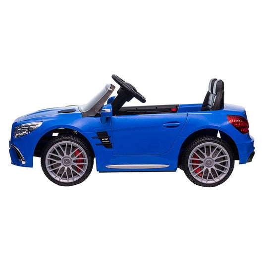 Blue Mercedes SL65 AMG kids 12v electric ride-on car for engaging home playtime.