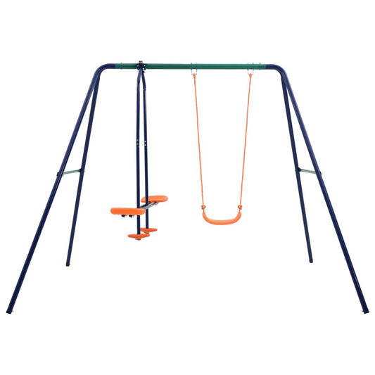 Metal swing set with glider for 3 kids, perfect for backyard playtime enjoyment.