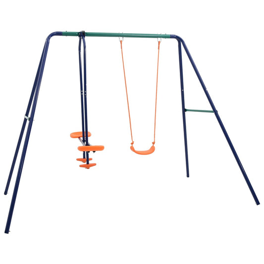 Metal swing set with glider, 3 seats. Perfect outdoor playset for kids at home.