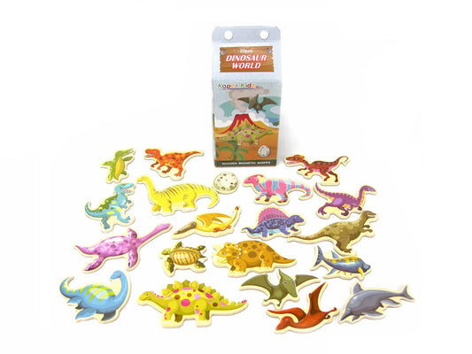 Magnetic dinosaur toy set designed to decorate and play on milk cartons, kids favorite.