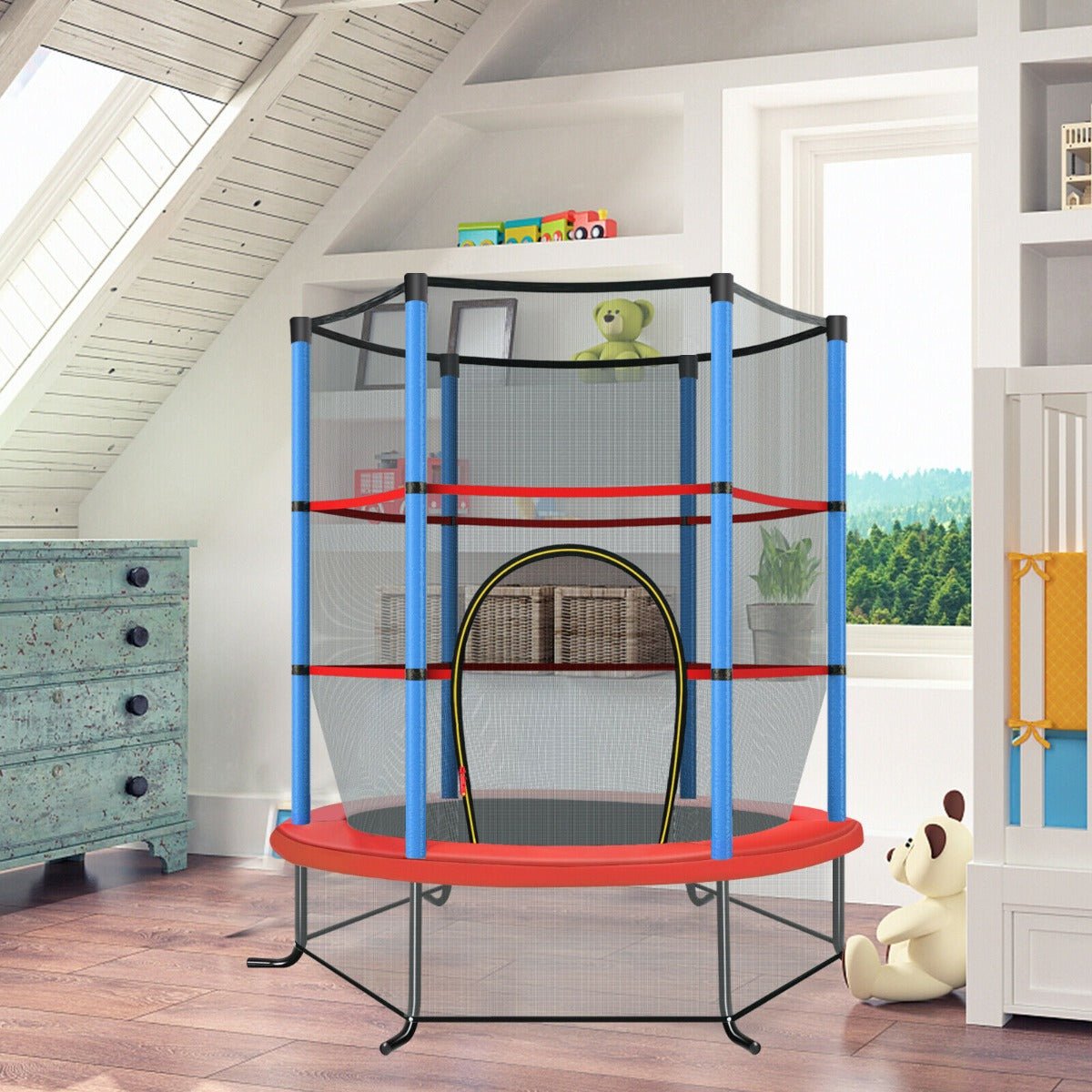 Bounce and Smile: Blue Mini Trampoline with Safety Enclosure