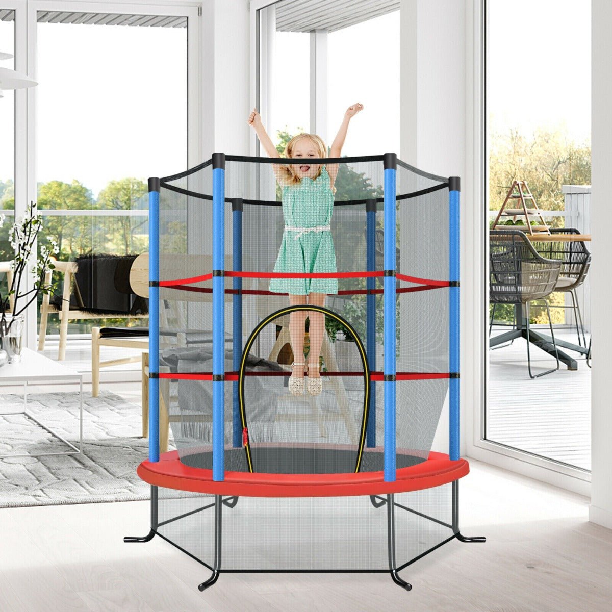 Bounce to Joy: Blue Mini Trampoline with Enclosure Net for Playtime