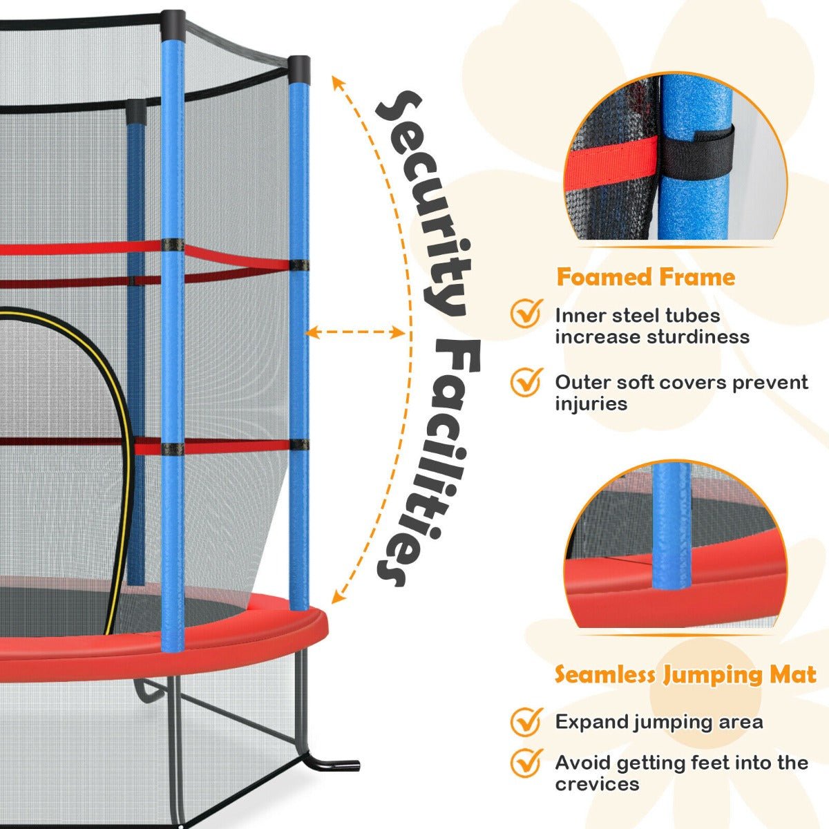 Active Play: Blue Mini Trampoline with Enclosure Net for Kids
