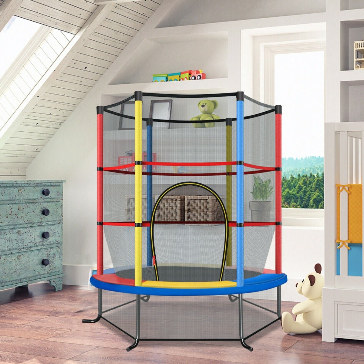 Active Adventures: Multi Colour Mini Trampoline with Safety Enclosure Net