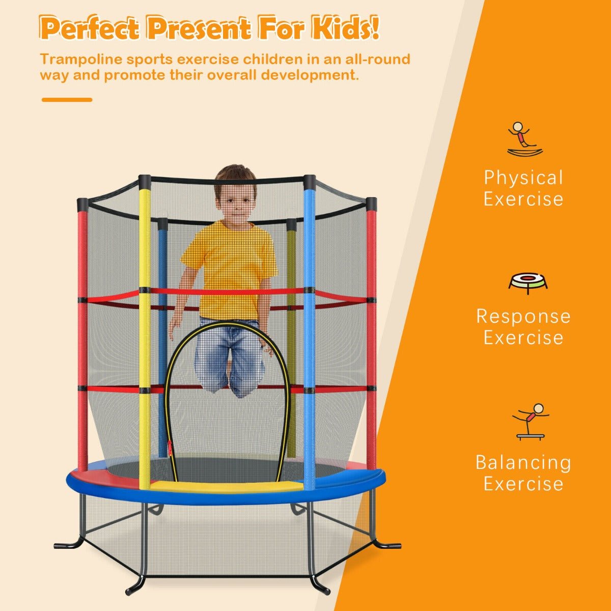 Energetic Bouncing: Multi Colour Mini Trampoline with Safety Enclosure