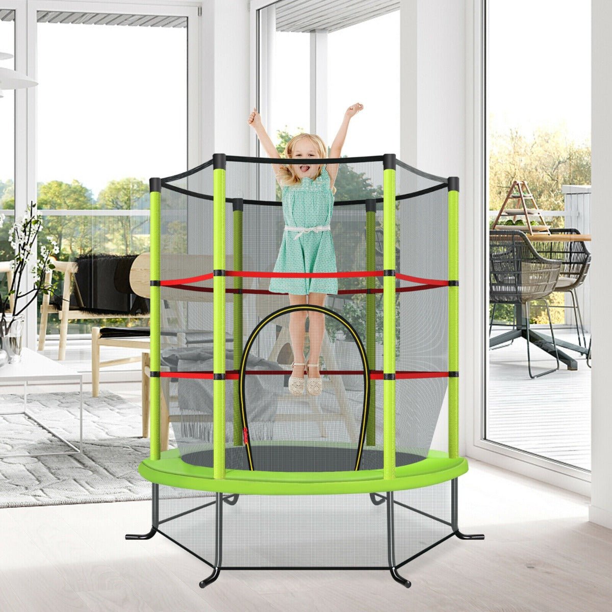 Jump into Joy: Mini Trampoline with Enclosure Net in Fresh Green