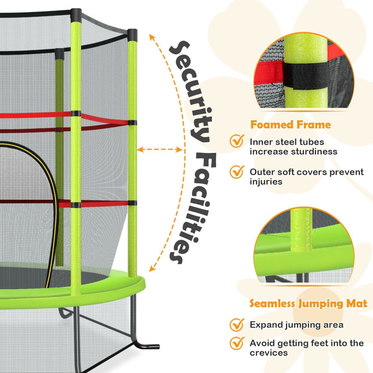 Active Play for Kids: Mini Trampoline with Green Enclosure Net