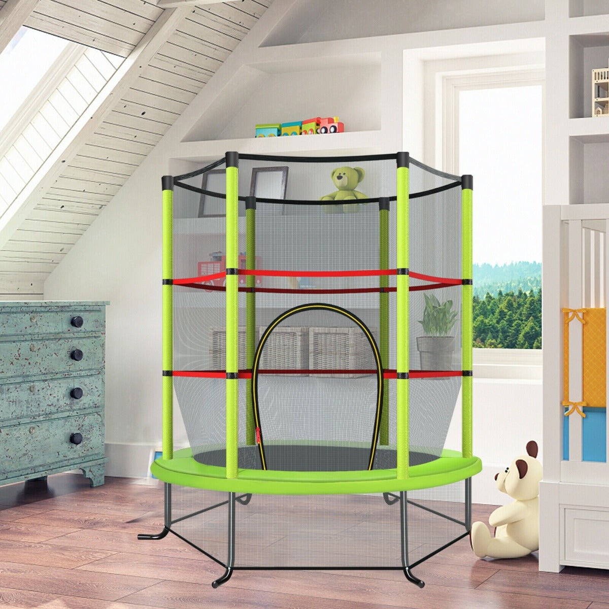 Green Mini Trampoline with Enclosure Net: Bounce into Excitement