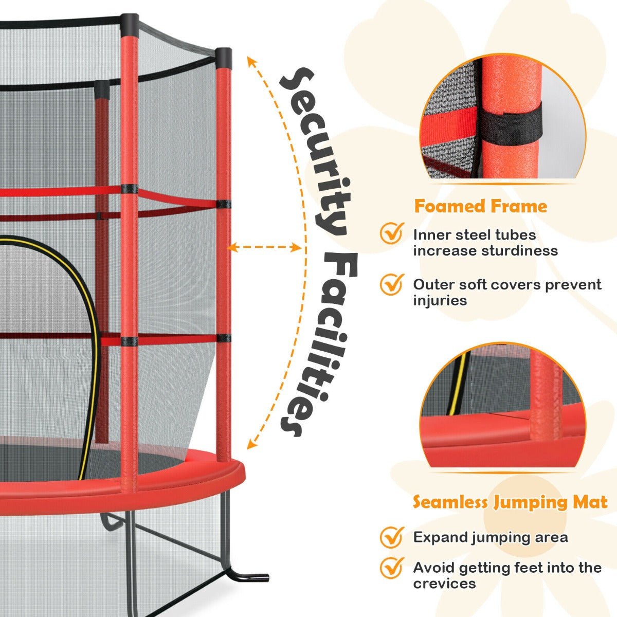 Active Play for Kids: Mini Trampoline with Red Enclosure Net