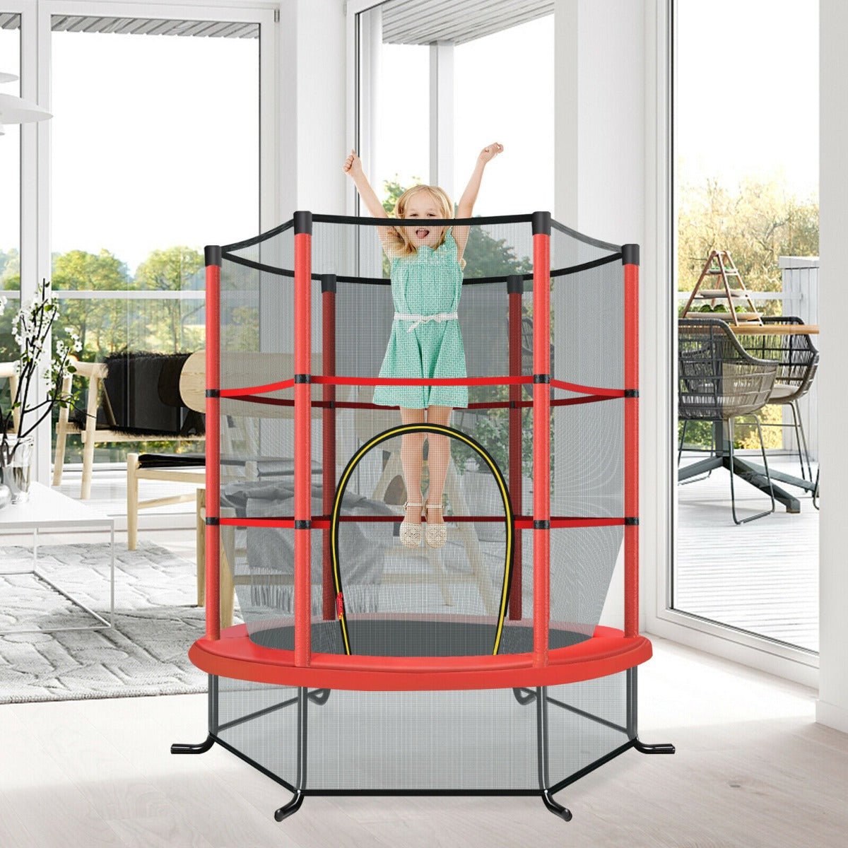 Jump into Joy: Mini Trampoline with Enclosure Net in Vibrant Red
