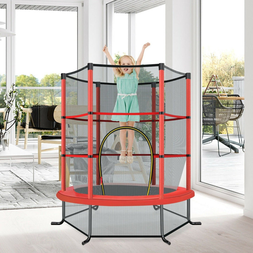 Red Mini Trampoline for Kids with Enclosure Net | Fast Shipping