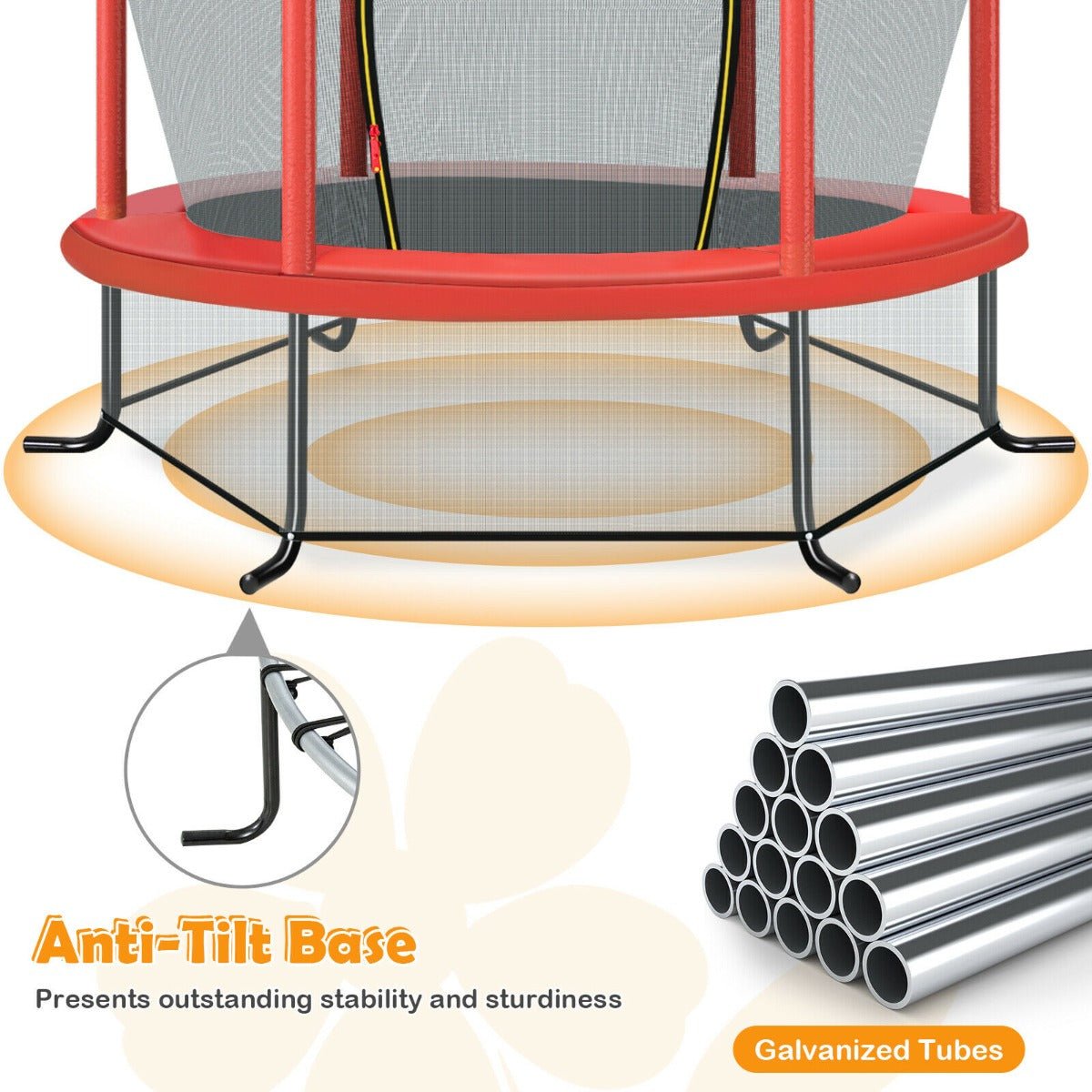 Boundless Joy: Red Mini Trampoline with Enclosure Net for Kids