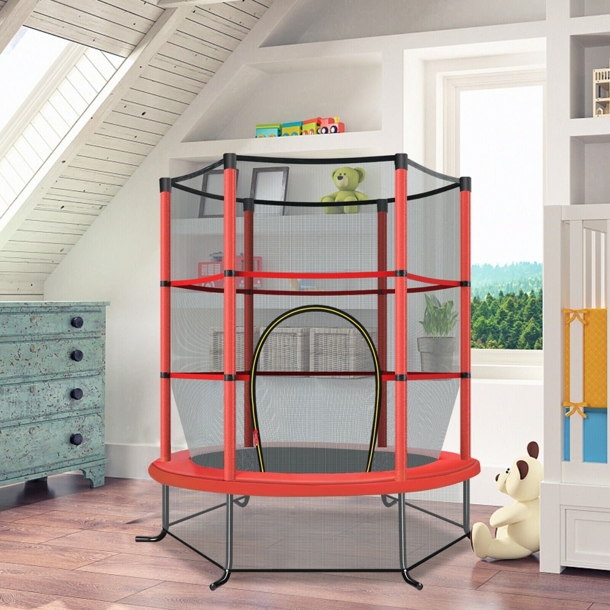 Red Mini Trampoline with Enclosure Net: Bounce into Excitement