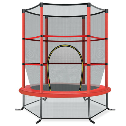 Active Fun: Red Mini Trampoline with Enclosure Net for Kids