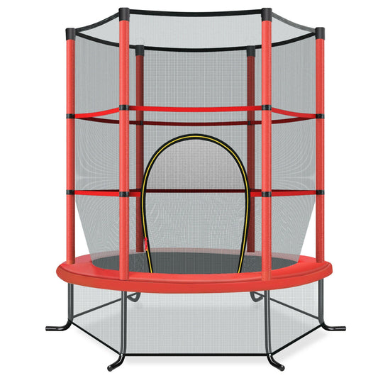 Active Fun: Red Mini Trampoline with Enclosure Net for Kids