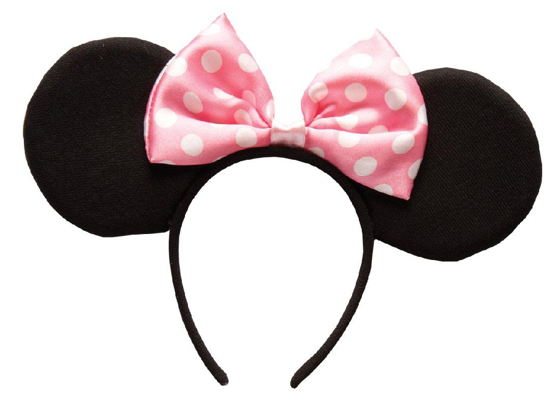 Minnie Mouse ears headband with pink bow, designed for kids, perfect for playful dress-up.