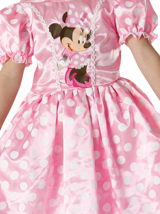 Official Disney Minnie Mouse pink polka dot dress costume for girls dress-up play.