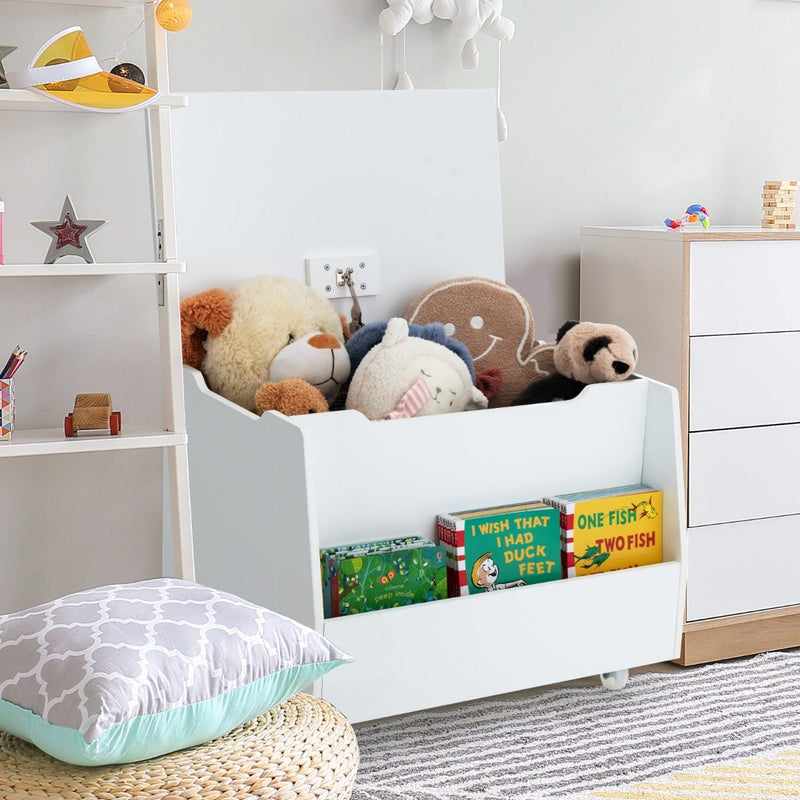 Mobile Toy Storage Organizer with Bookshelf Wheels Flip top Lid