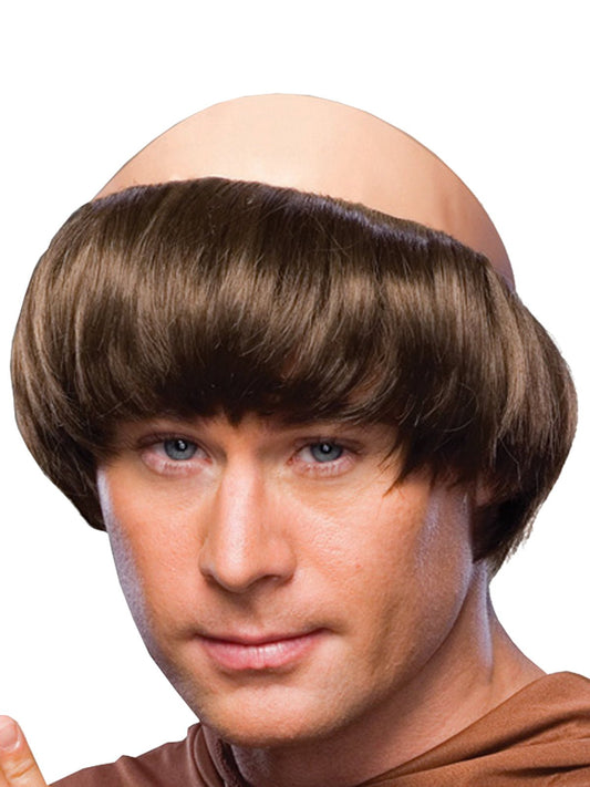 Brown Friar Monk Wig with Bald Cap for Adults - Fun costume accessory for Halloween.