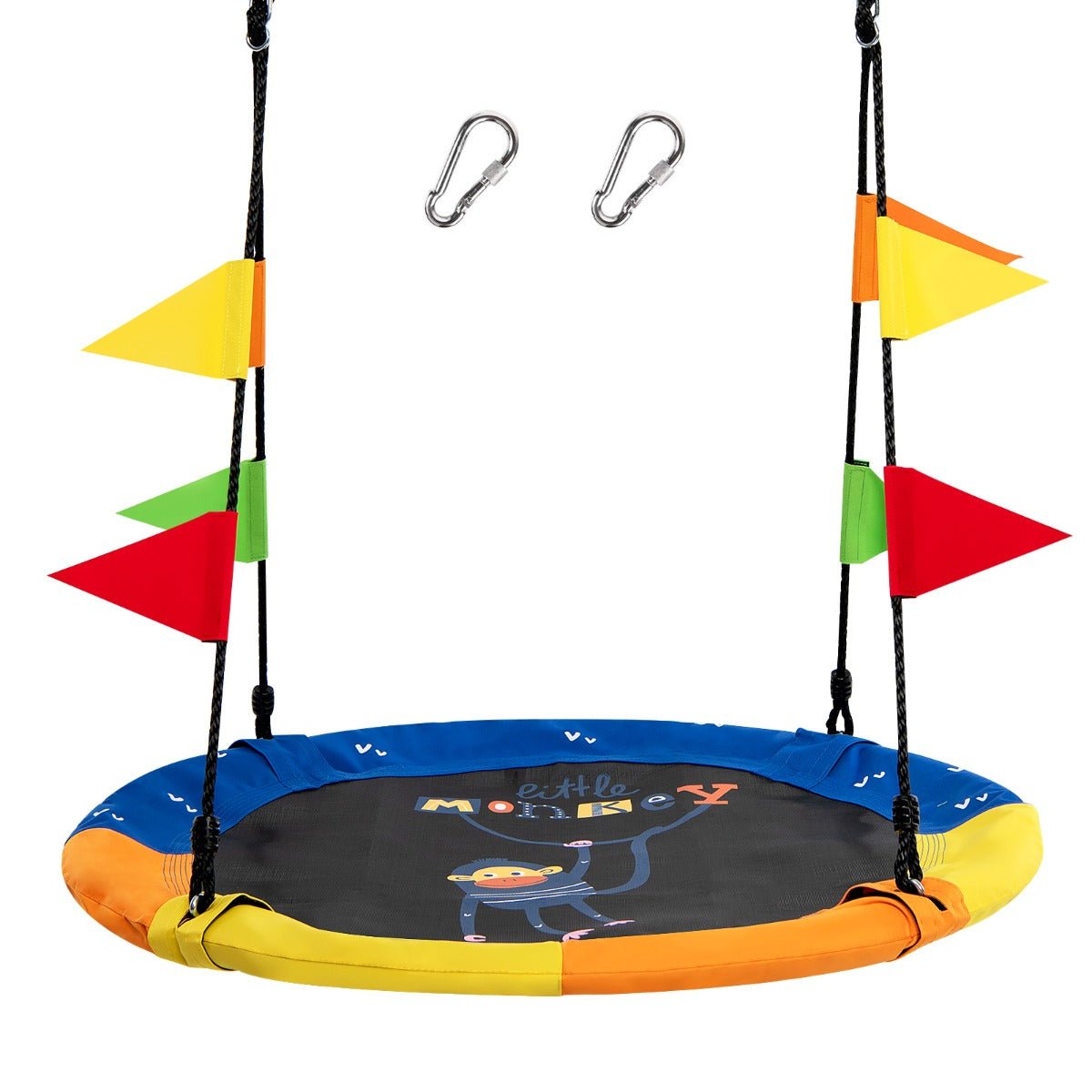 Monkey Pattern 100cm Flying Saucer Tree Swing with Hanging Straps and Hooks for Playground and Backyard