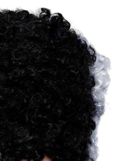 Curly black and white monster bride wig for kids costume play at home.