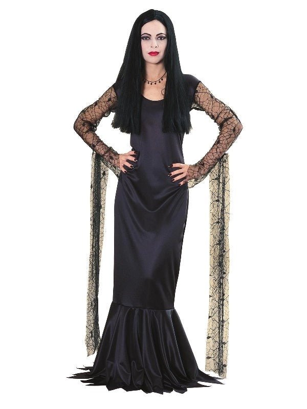 Morticia Addams adult costume for a spooky, fun Halloween look at home.