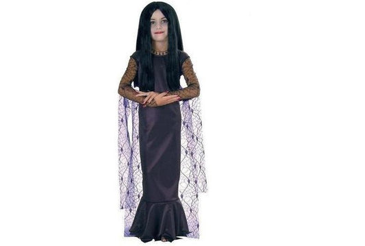 Official Licensed Morticia Addams Child Costume for Halloween dress-up play and parties.